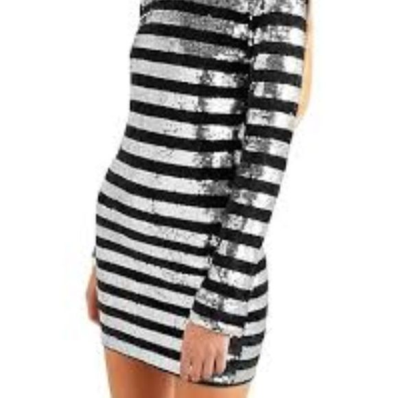 RtA Silver Crystal Striped Sequin Velvet Mini Dress - Picture 3 of 8